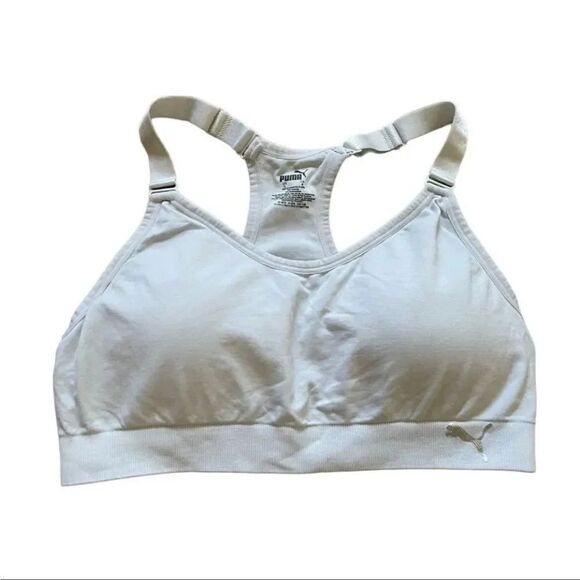 Puma Sports Bra White Wireless Race Back Pullover Size L - Picture 1 of 8